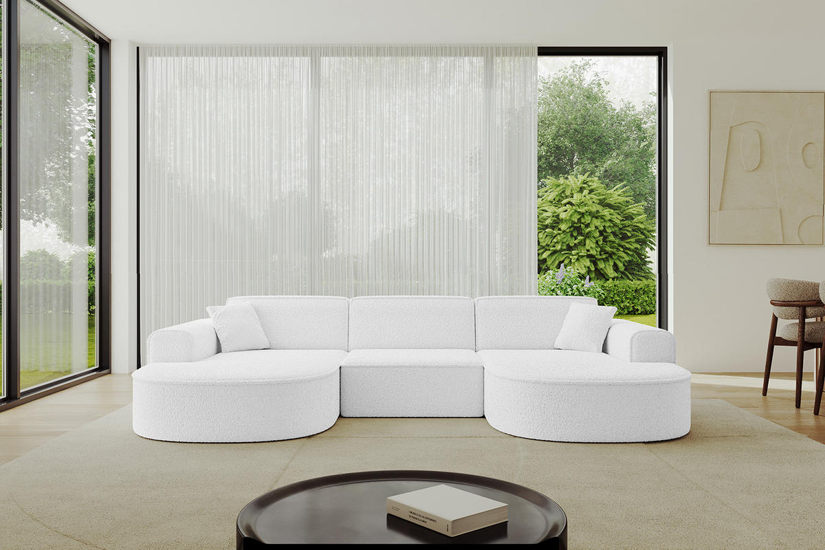 WOHNLANDSCHAFT MARI-U1 - 295x163x73,5 cm Weiß Bouclé - Schwarz/Weiß, Holzwerkstoff/Kunststoff (295/73.5/163cm) - ALTDECOR