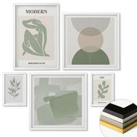 WANDBILDER 5er-Set - 50x50 cm & 20x30 cm & 40x60 cm Weißer Rahmen - Stilvolle abstrakte Pflanzengrafiken - Weiß, Kunststoff (40/60cm) - ArtPrintCave