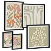BILDER SET 5er Set - 50x50 cm & 20x30 cm & 40x60 cm Schwarzer Rahmen - Botanische Motive, Pariser Minimalismus - Schwarz, Kunststoff (40/60cm) - TULUP