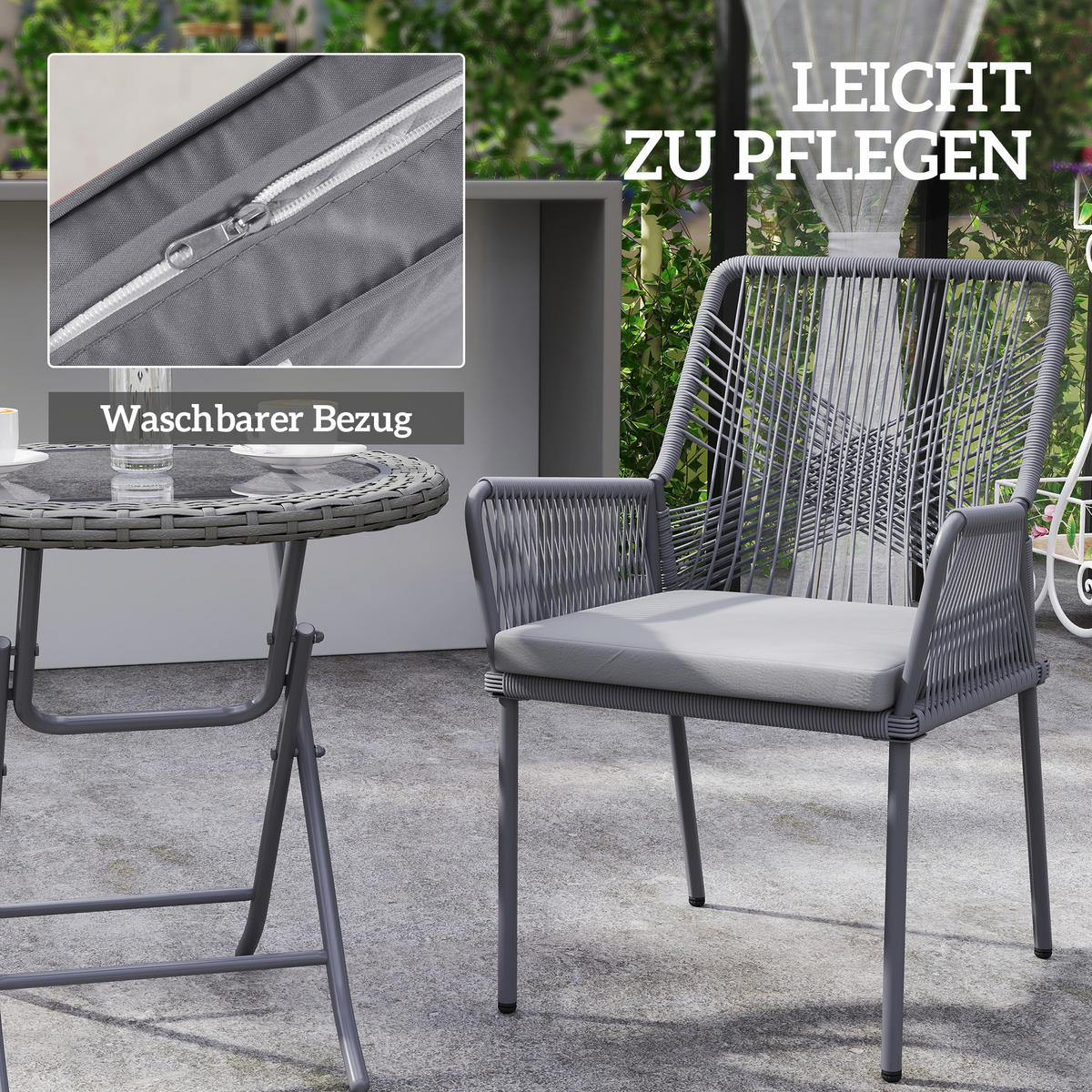 2ER-SET GARTENSTÜHLE DE-06723 mit waschbaren Kissen & Armlehnen Dunkelgrau - Dunkelgrau, Kunststoff/Metall (61/84/57cm) - ComfortXL