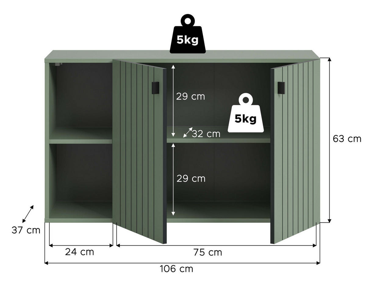 SCHUHSCHRANK Luv (B/H/T: ca. 106/63/37 cm) in Smoke Green/Smoke Green - Dunkelgrün, Holzwerkstoff (106/63/37cm)