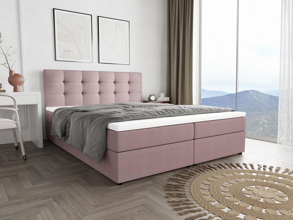BOXBETT FADO 2 180x200, mit Matratze H3 und Topper, Cosmic 14 - Rosa, Holz/Kunststoff (180/200cm) - Bedante