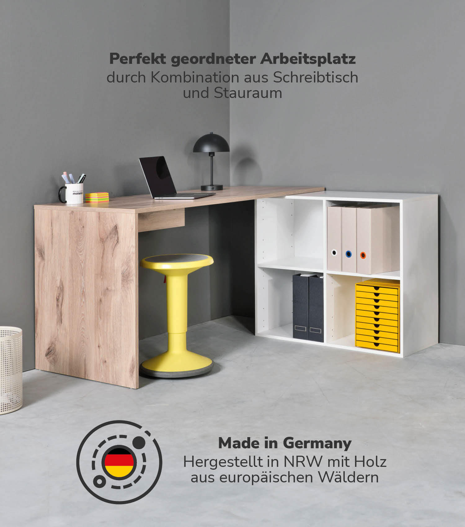 ECKSCHREIBTISCH Der Produktive - Eichefarben/Weiß, Holzwerkstoff (65/145/77cm) - Mokebo