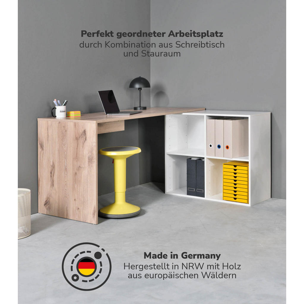 Thumbnail - Mokebo Eckschreibtisch, Eiche, Weiß, Holzwerkstoff, 145x77x65 cm, Arbeitszimmer, Schreibtische, Eckschreibtische