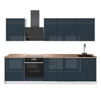 CHICINETĂ Fame-Line, Albastru închis înalt lucios/Alb, 280 cm, AP Stejar - alb/albastru închis, compozit lemnos (280/206.8/60cm) - Vicco