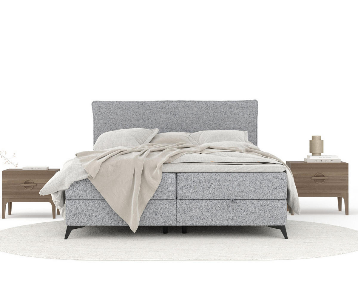 BOXBETT Peru Grau 200/200 cm im Webstoff - Schwarz/Grau, Holz/Holzwerkstoff (200/200cm) - Maison de Reve