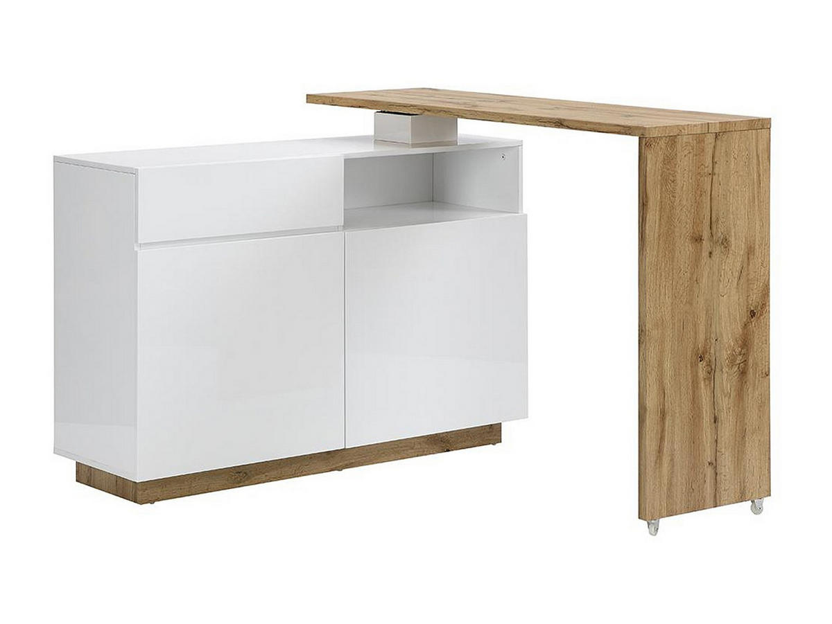 BARMÖBEL drehbar mit 2 Türen, 1 Schublade & 1 Ablage - MDF - Weiß lackiert & Naturfarben - ELDIR - Naturfarben, Holz (130/95/40cm) - Vente-Unique