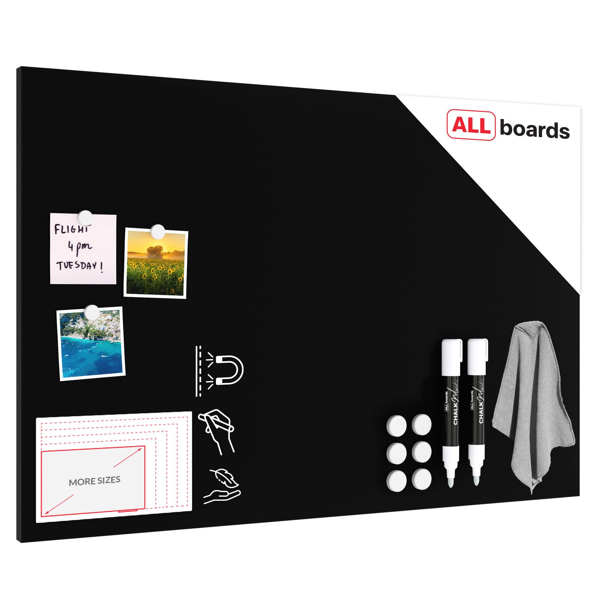 METALBOARD mit Kreideoberfläche 90x60cm + Zubehör-Set - Schwarz, Metall (90/60/1.8cm) - ALLboards