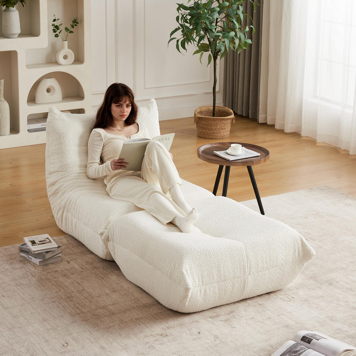 SITZSACK Chenille Beige Ohne Armlehnen - Beige, Textil (94/71/185cm) - WISHDOR