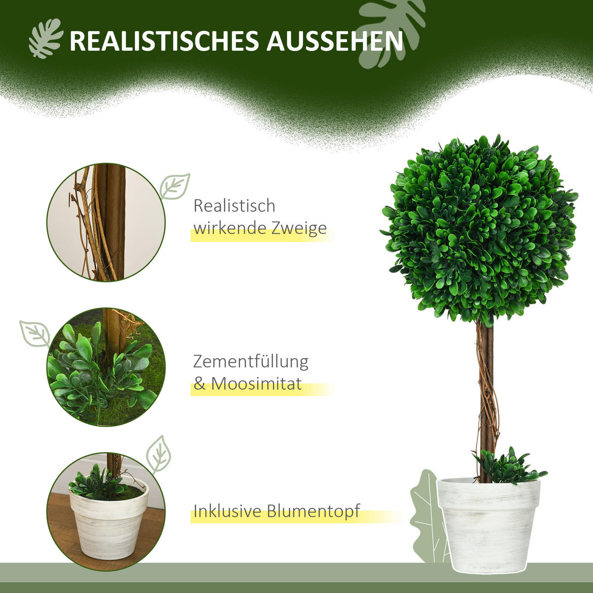 KÜNSTLICHE Pflanzen, PE, Stahl, Grün - Grün, Kunststoff (60cm) - HOMCOM