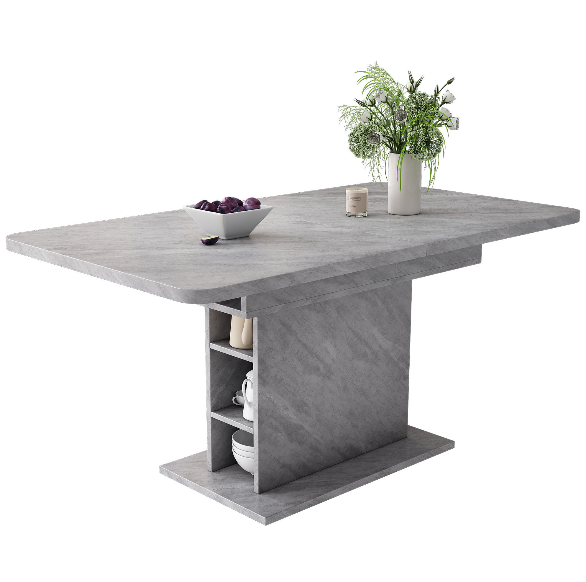 JEDILNA miza raztegljiva, s shranjevalnim prostorom, sodoben dizajn, Beton videz, Siva - siva, leseni material (130/70/75cm) - Redom