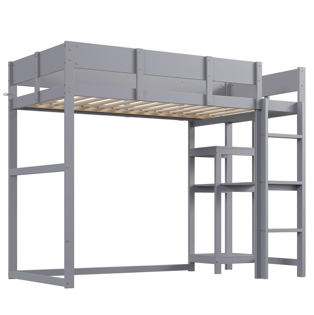 HOCHBETT mit Ablageregal 90/200 cm, Grau aus Kiefernholz - Grau, Holz (90/200cm) - MIVRAY