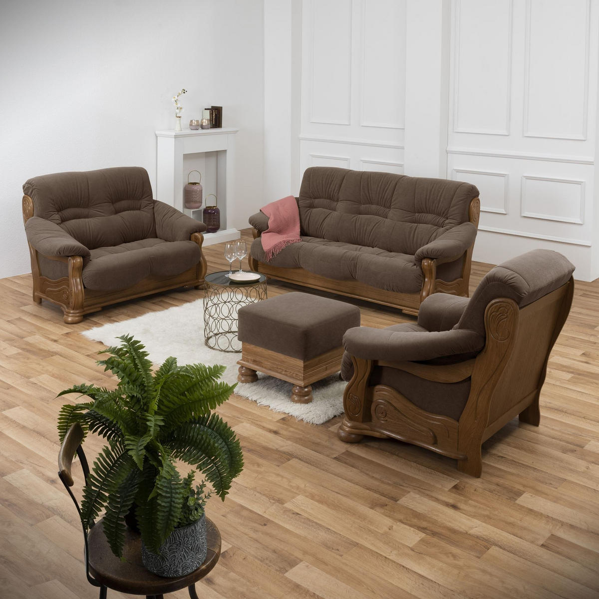HOCKER Katlin Bezug Flockstoff Eiche rustikal P43 / braun - Braun, Kunststoff (53/45/53cm) - 58aufmkessel