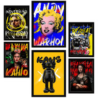 POSTER Set Mit 6 Graffiti Pop Marilyn Kurt Cobain Frida Mona Lisa Basquiat A3 & A4 Schwarzer Rahmen - Schwarz, Papier (29/3cm) - Nacnic