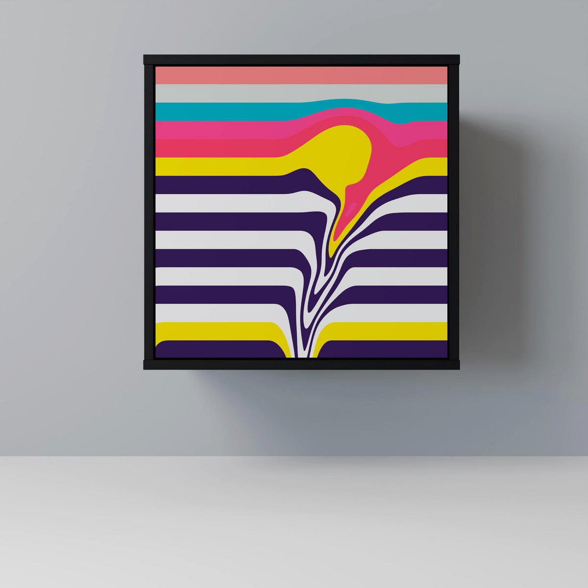 SIDEBOARD TONE COLLAPSE, Schwarz, 57,5x42x70,5 cm, Schwarze Metall-Sternfüße - Multicolor/Schwarz, Holzwerkstoff/Metall (57.5/70.5/42cm) - SpaceRebels