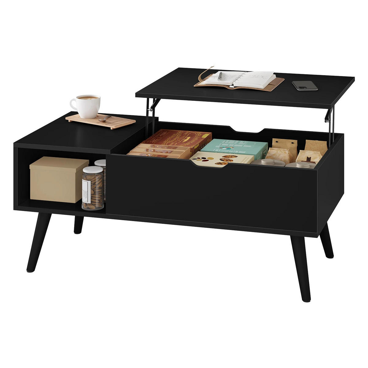 COUCHTISCH, Weiß, mit Stauraum, Hebebrett, höhenverstellbar - Weiß, Holzwerkstoff (50/100/43cm) - Kaket