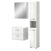 BADMÖBEL SET 3-teilig in weiß Hochglanz inkl. Waschbecken 105 x 185 cm Cover - Weiß Hochglanz/Silberfarben, Holzwerkstoff/Kunststoff (105/185/46cm) - Inn.Furn