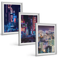 BILDER SET 3er Set - 40x60 cm Silberner Rahmen - Neonlichter der nächtlichen Stadt - Silberfarben, Kunststoff (40/60cm) - TULUP