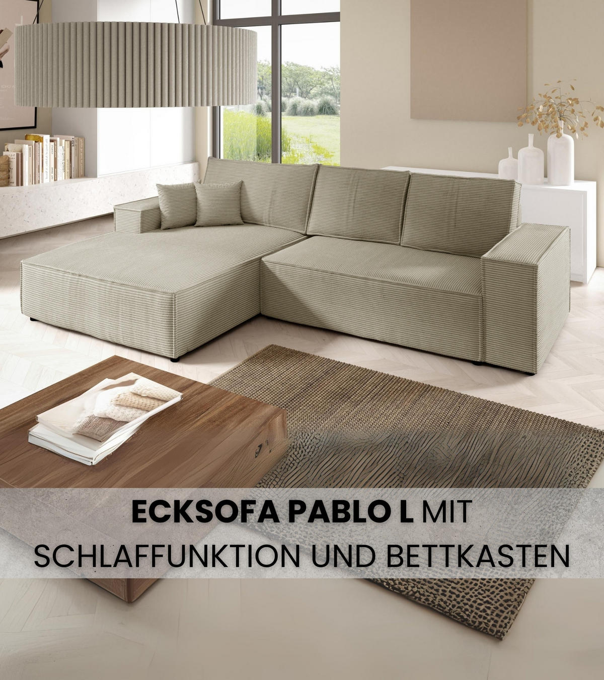 ECKSOFA Pablo mit Schlaffunktion Weiß Cord - Weiß, Textil (294/185cm) - Bromarkt