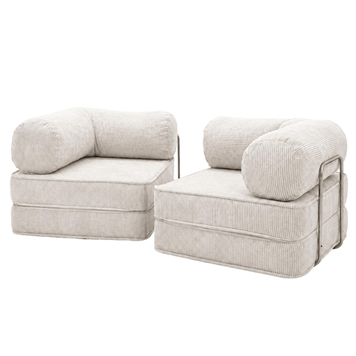 SOFA SURB Duo 100 Schlafsofa 2-Sitzer Beige 200/100 cm - Chromfarben/Beige, Textil/Metall (200/70/100cm) - SURB