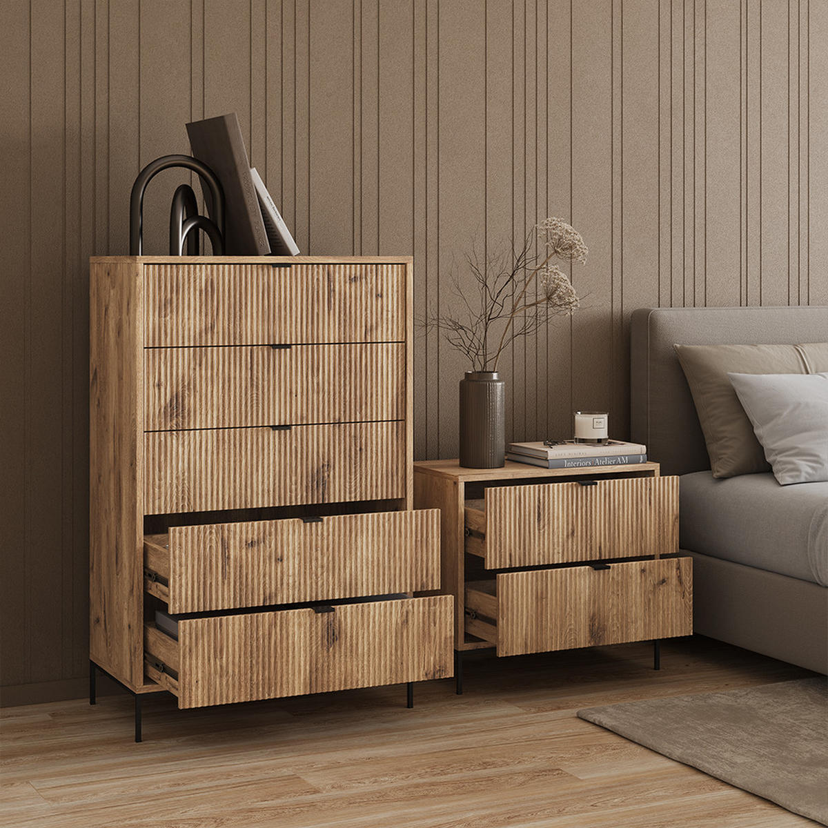 NACHTTISCH Aterno Viking Oak mit 2 Schubladen - Eichefarben, Holzwerkstoff (66/60/36cm) - Livinity®