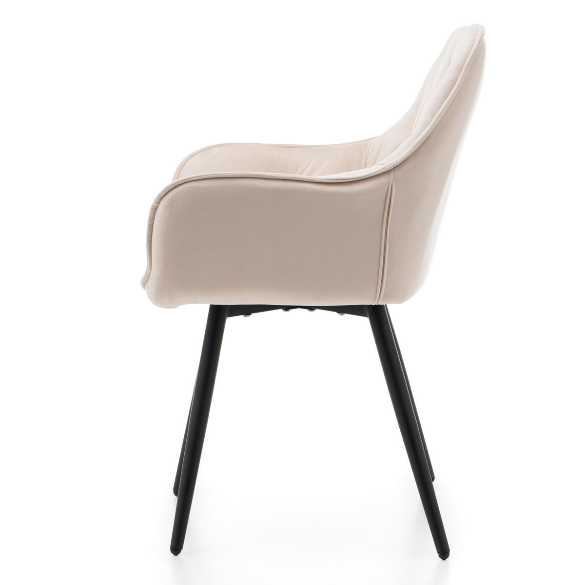 STUHL SIENA gepolstert mit Steppung - beige schwarze Beine - Samt Velours - Ecru/Beige, Textil/Metall (58/87/61cm) - NEW HOME