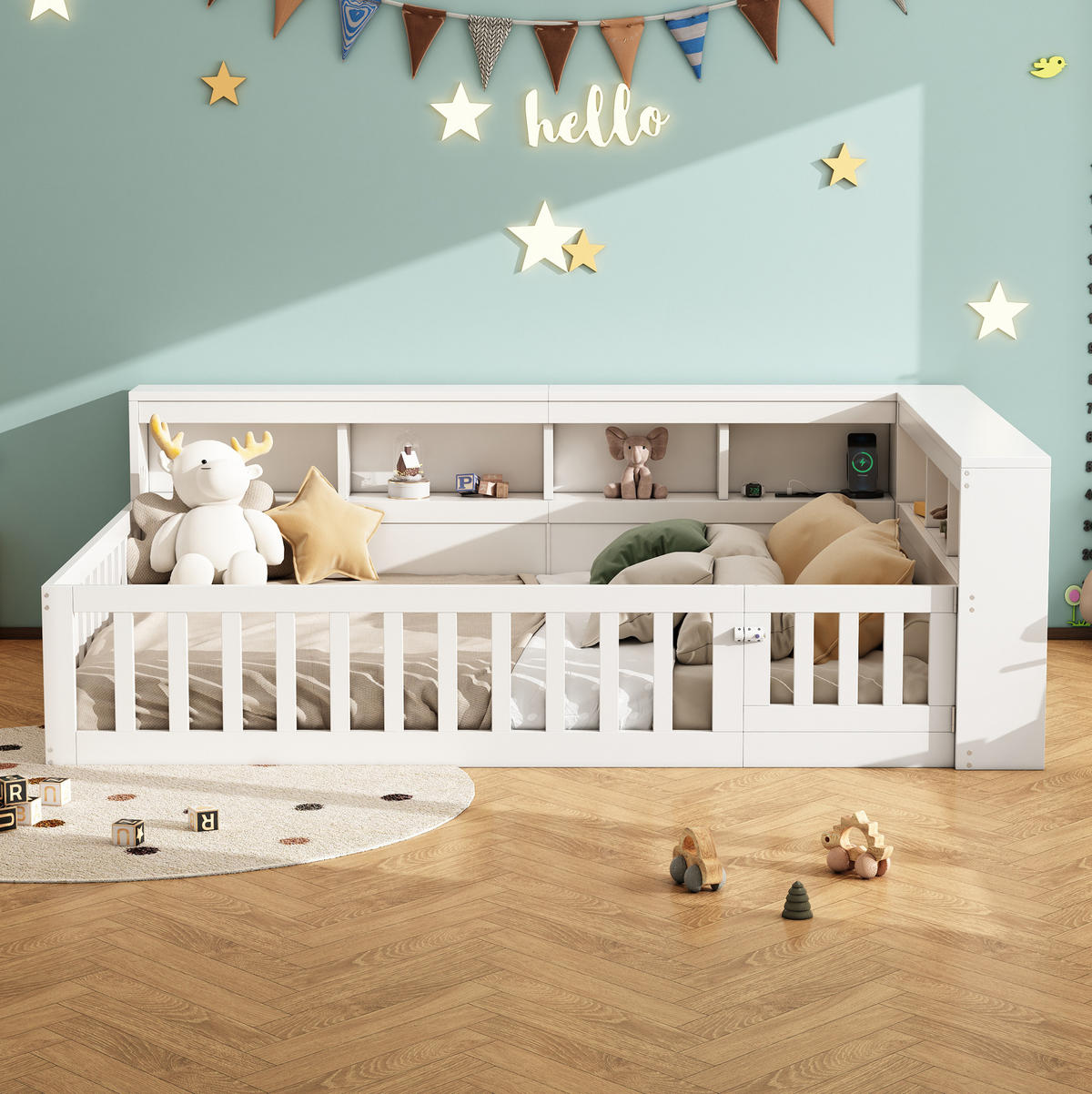 TAGESBETT 140/190 cm Weiß aus Spanplatte und MDF mit Stauraum, Steckdose und USB-Anschluss - Weiß, Holzwerkstoff (140/200cm) - OKMYHOME