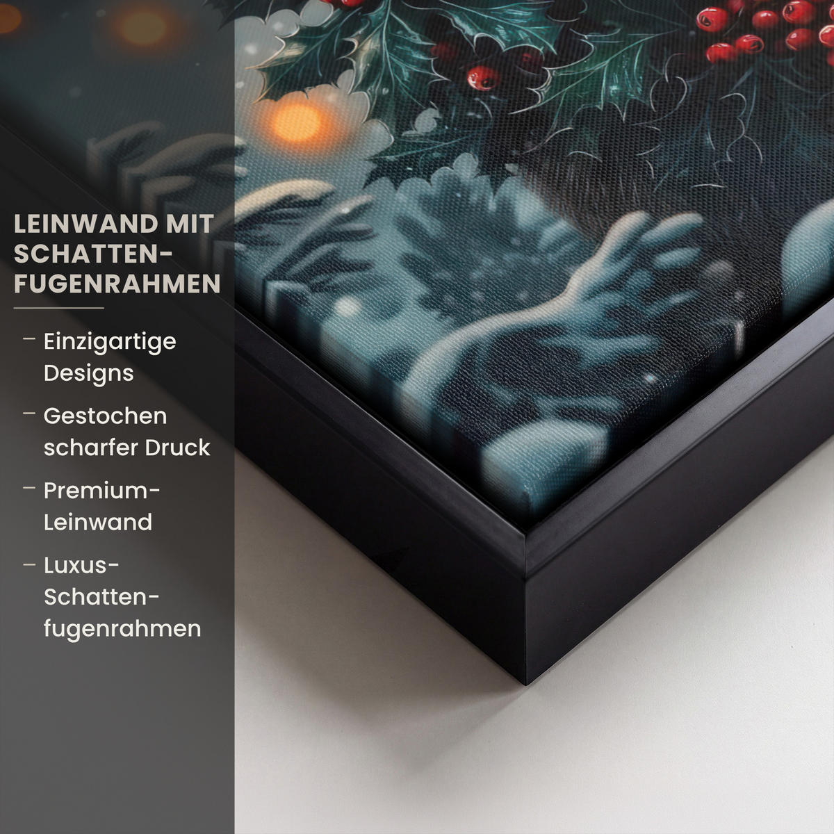 LEINWAND Bilder mit Rahmen - Hirsch - Weihnachten - Winter - Schnee - Weihnachtskranz - 30x40 - Dunkelbraun, Textil (30/40cm) - MuchoWow