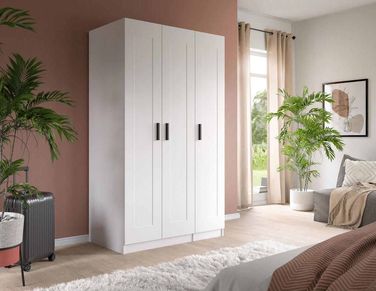 KLEIDERSCHRANK 3-türig VISBY (B/H/T: ca. 120/195/56 cm) in weiß/weiß - Weiß, Holzwerkstoff (120/195/56cm)