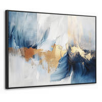 LEINWAND Bilder mit Rahmen - Gold - Blau - Aquarell - Kunst - Modern - 70x50 - Hellblau, Textil (70/50cm) - MuchoWow