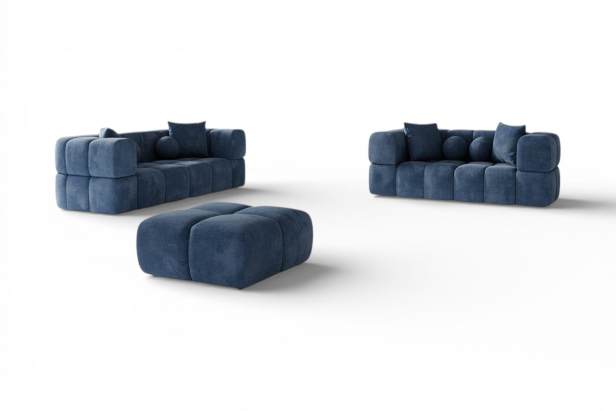 SOFASET Vega 3-2 Inkl. Hocker - Blau, Holzwerkstoff/Textil (250/77/103cm) - Fun Möbel