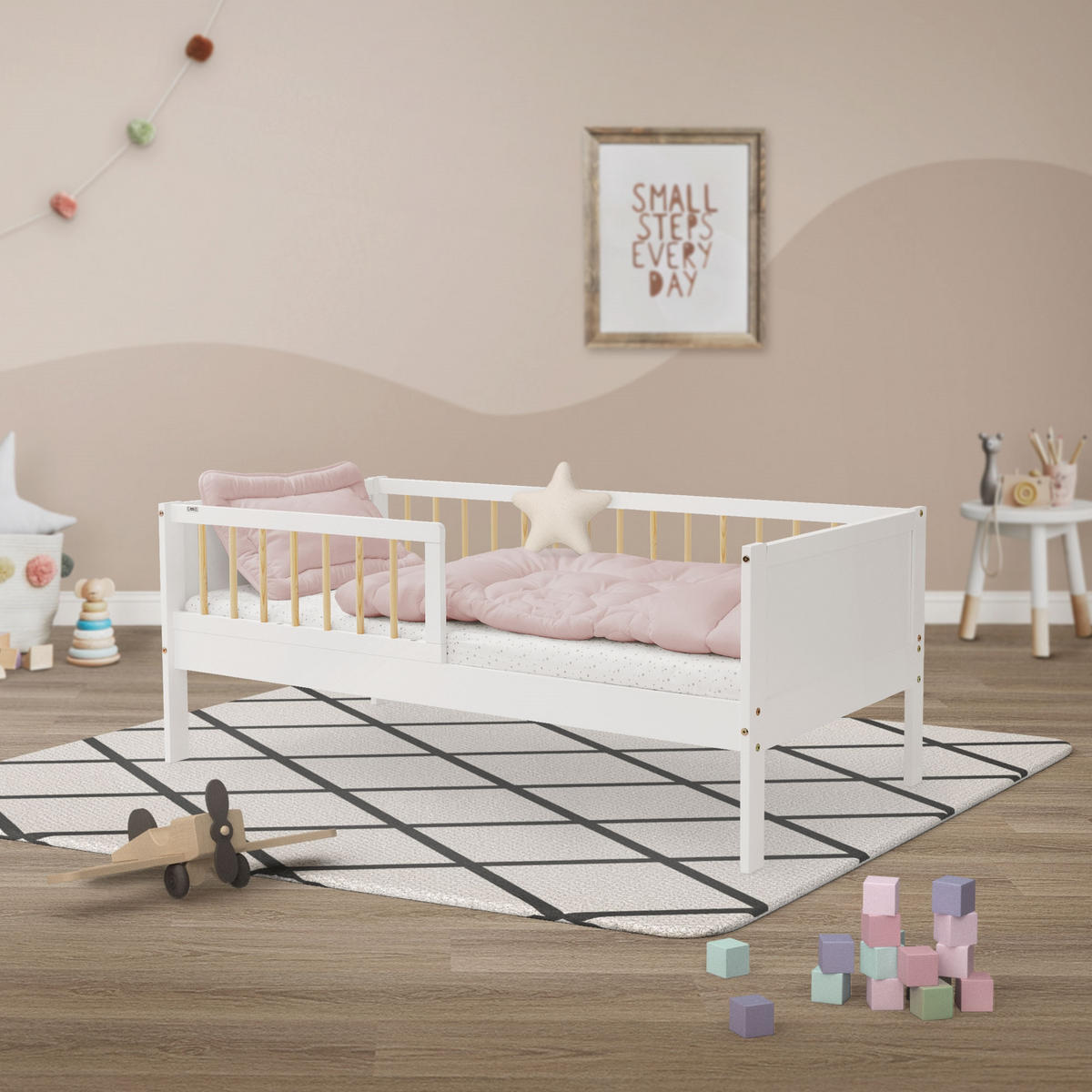 KINDERBETT 70x140 cm Weiß/Natur - Multicolor, Holz (70/140cm) - ML-DESIGN