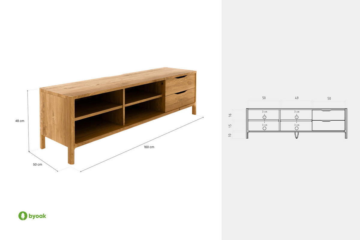 TV-SCHRANK PAUL Wildeiche - Wildeiche, Holz (160/48/50cm) - byoak