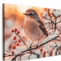 LEINWANDBILD Vogel - Zweig - Winter - Tiere - Schnee Gemälde 60x40 cm - Bernsteinfarben, Textil (60/40cm) - MuchoWow