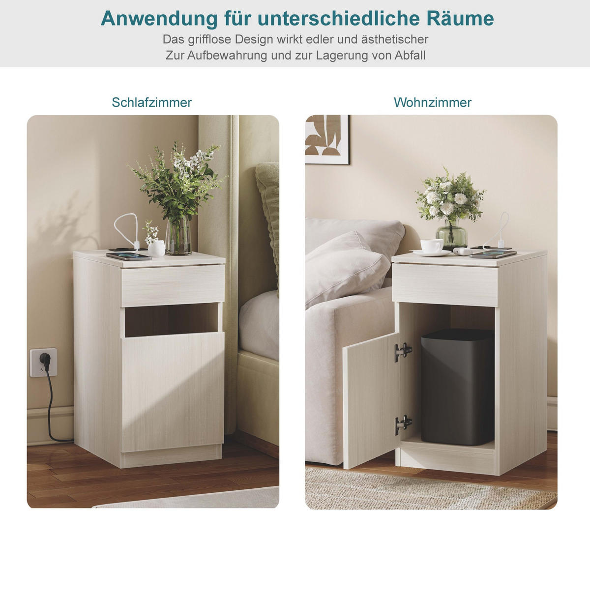 NACHTTISCH 33/61,5/40 cm Weiß aus MDF mit Ladestation - Weiß, Holzwerkstoff (33/61.5/40cm) - OKMYHOME