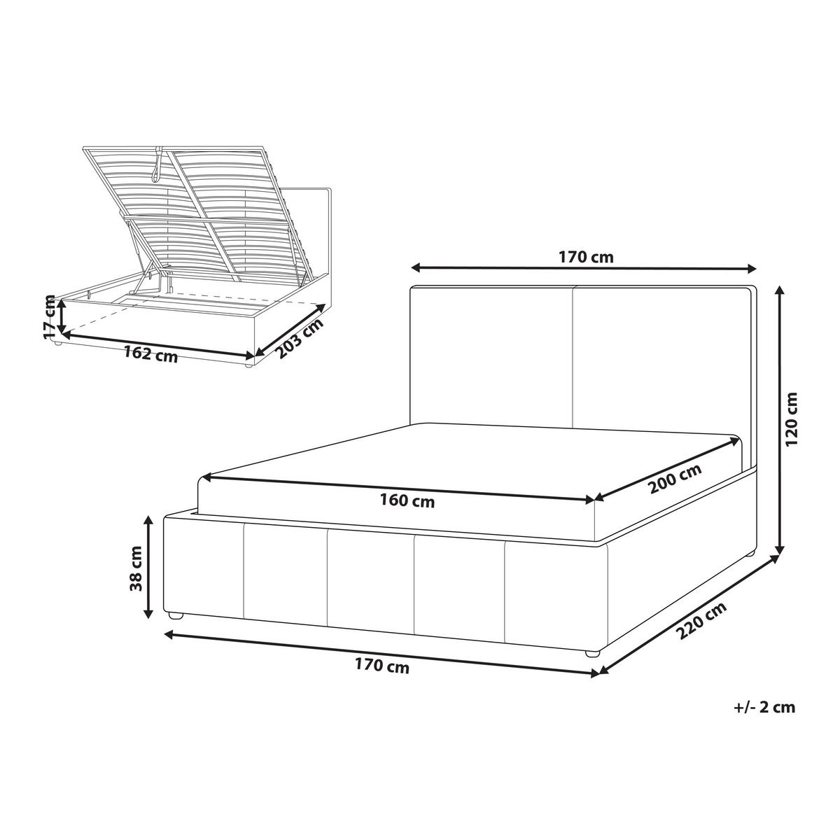 BETT mit Stauraum 160/200 cm Stoff Cremeweiß Castelnavet - Creme, Textil (160/200cm) - Beliani