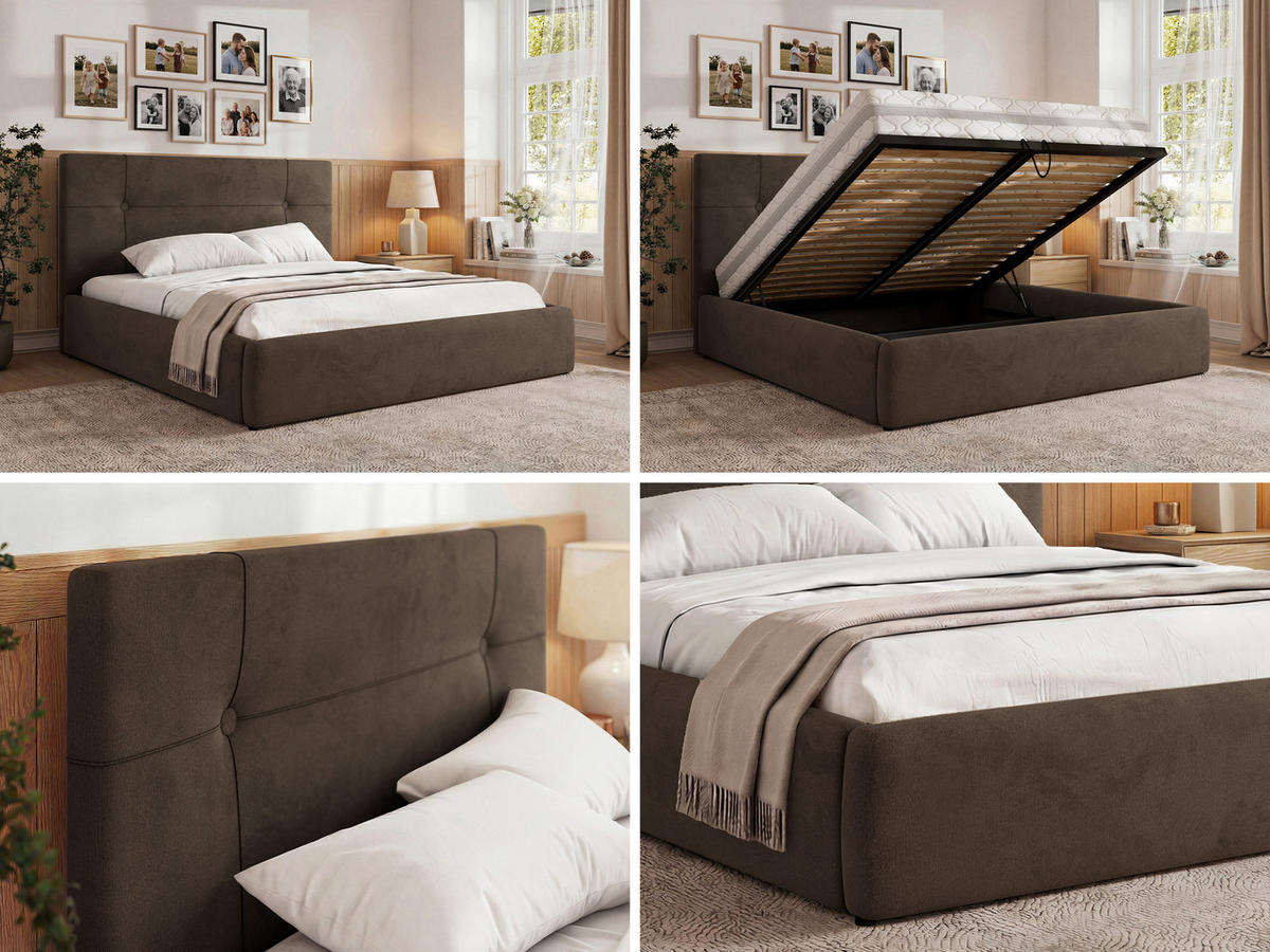ČALÚNENÁ POSTEĽ CALERIO CLASSIC 200/200 - Hnedá Samet - Matrac Foam - hnedá/čierna, textil/plast (200/200cm) - MKS