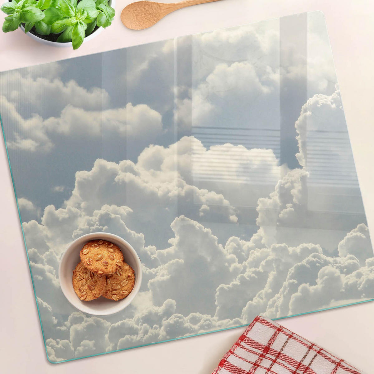 GLASPLATTE 60x52 cm Wolken - Weiß, Glas (60/0.4/52cm) - TULUP