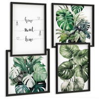 BILDER SET 4er Set - 50x50 cm & 40x60 cm Schwarzer Rahmen - Aquarell-Monstera-Blätter - Schwarz, Kunststoff (50/50cm) - TULUP