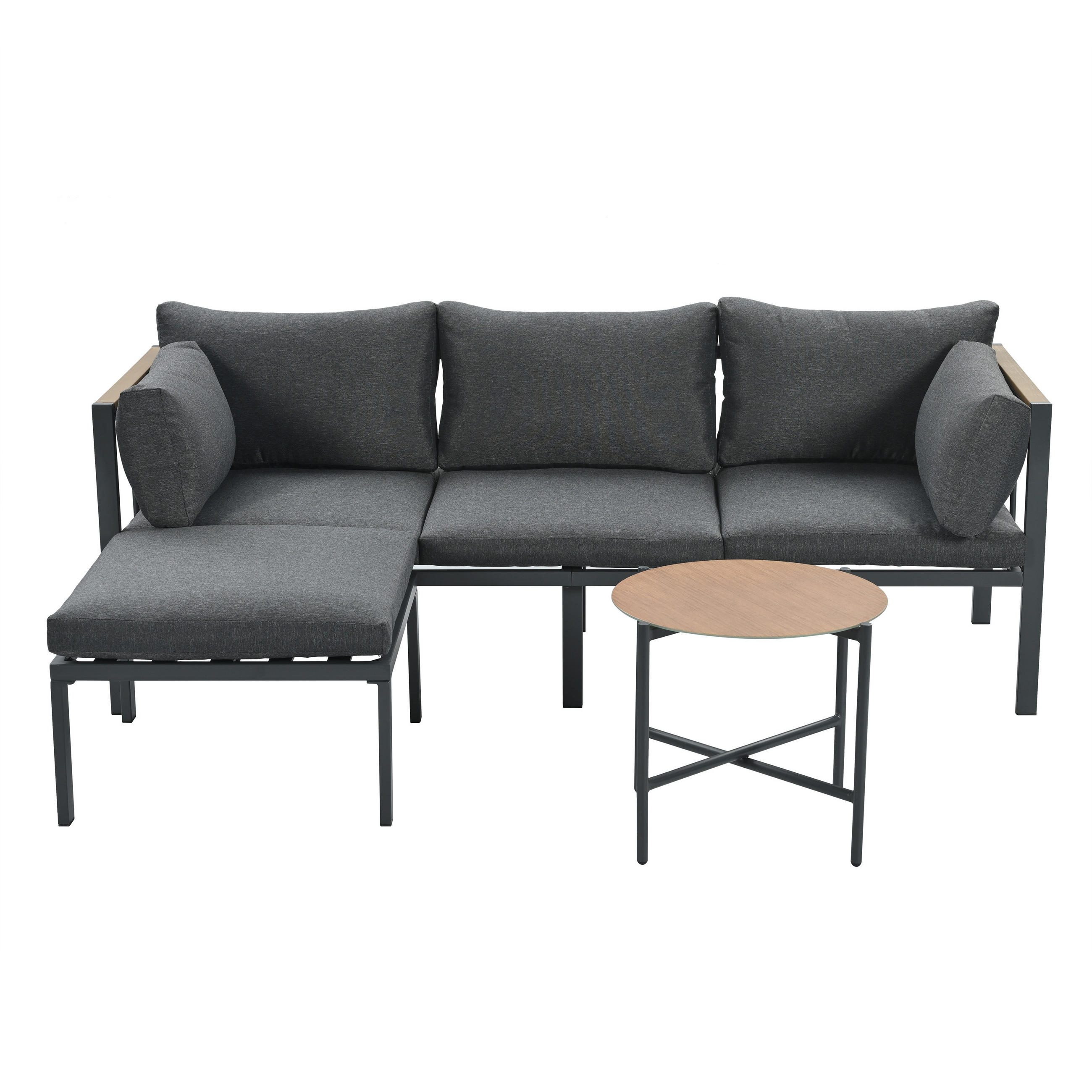 GARTENMÖBEL-SET Grau 3-teilig inkl. Couchtisch & Hocker - Grau, Textil - PANGIVO