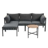 GARTENMÖBEL-SET Grau 3-teilig inkl. Couchtisch & Hocker - Grau, Textil - PANGIVO