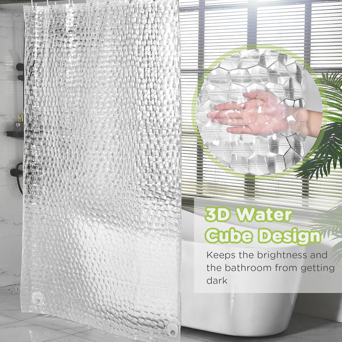 DUSCHVORHANG EVA transluzent wasserdicht waschbar mit Ringen ideal Badezimmer - Transparent, Kunststoff (120/180cm) - MCBOSON