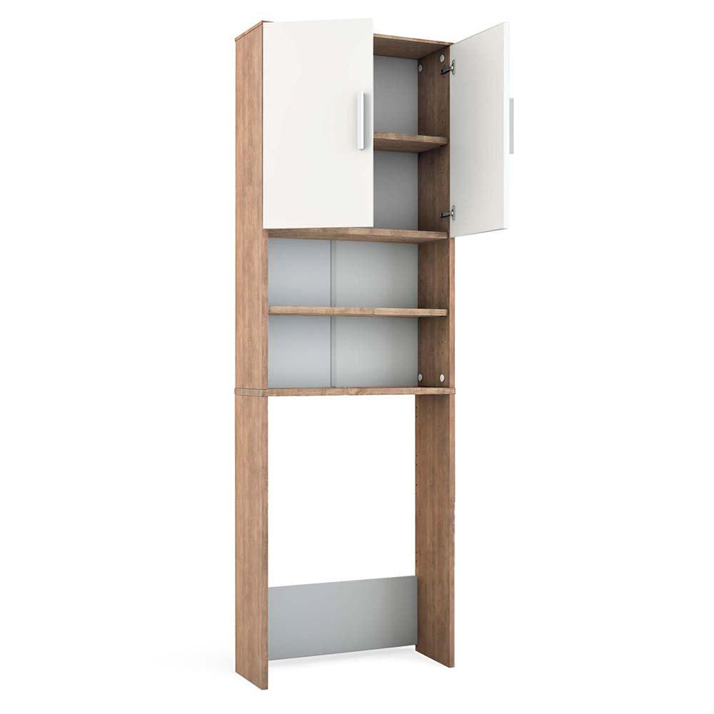 TOILETTENSCHRANK Sonoma/Weiß 64 x 190 cm mit 2 Türen - Weiß/Sonoma Eiche, Holzwerkstoff (64/190/26cm) - Vicco