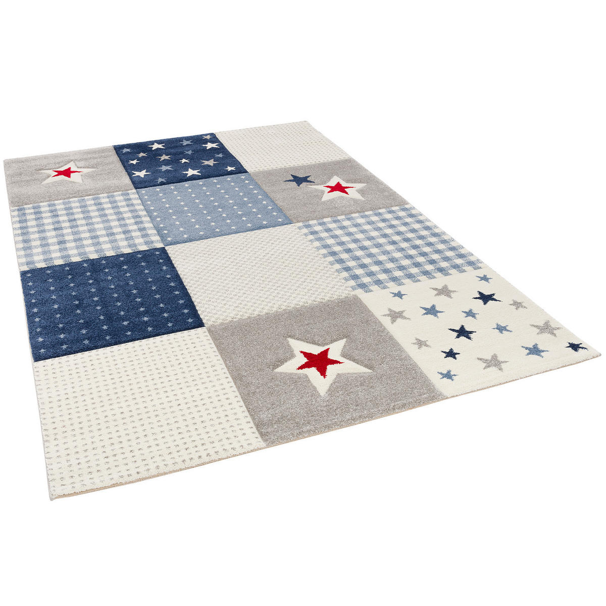 KINDER TEPPICH MAUI KIDS KARO STERNE - Blau, Textil (80/160cm) - Pergamon