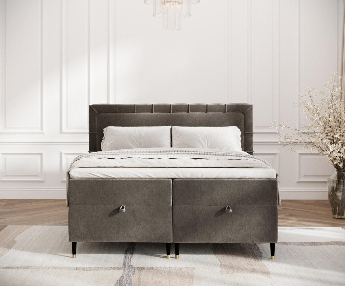 BOXBETT Monpelli Dunkelbraun 160/200 cm mit Matratze und Topper - Dunkelbraun/Schwarz, Holz/Holzwerkstoff (160/200cm) - Maison de Reve