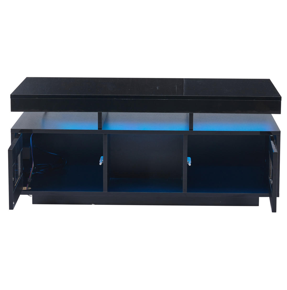 COUCHTISCH mit LED und Steckdose 100 x 50 x 43 cm Schwarz Hochglanz - Schwarz, Holzwerkstoff (100/50/43cm) - Meubliv
