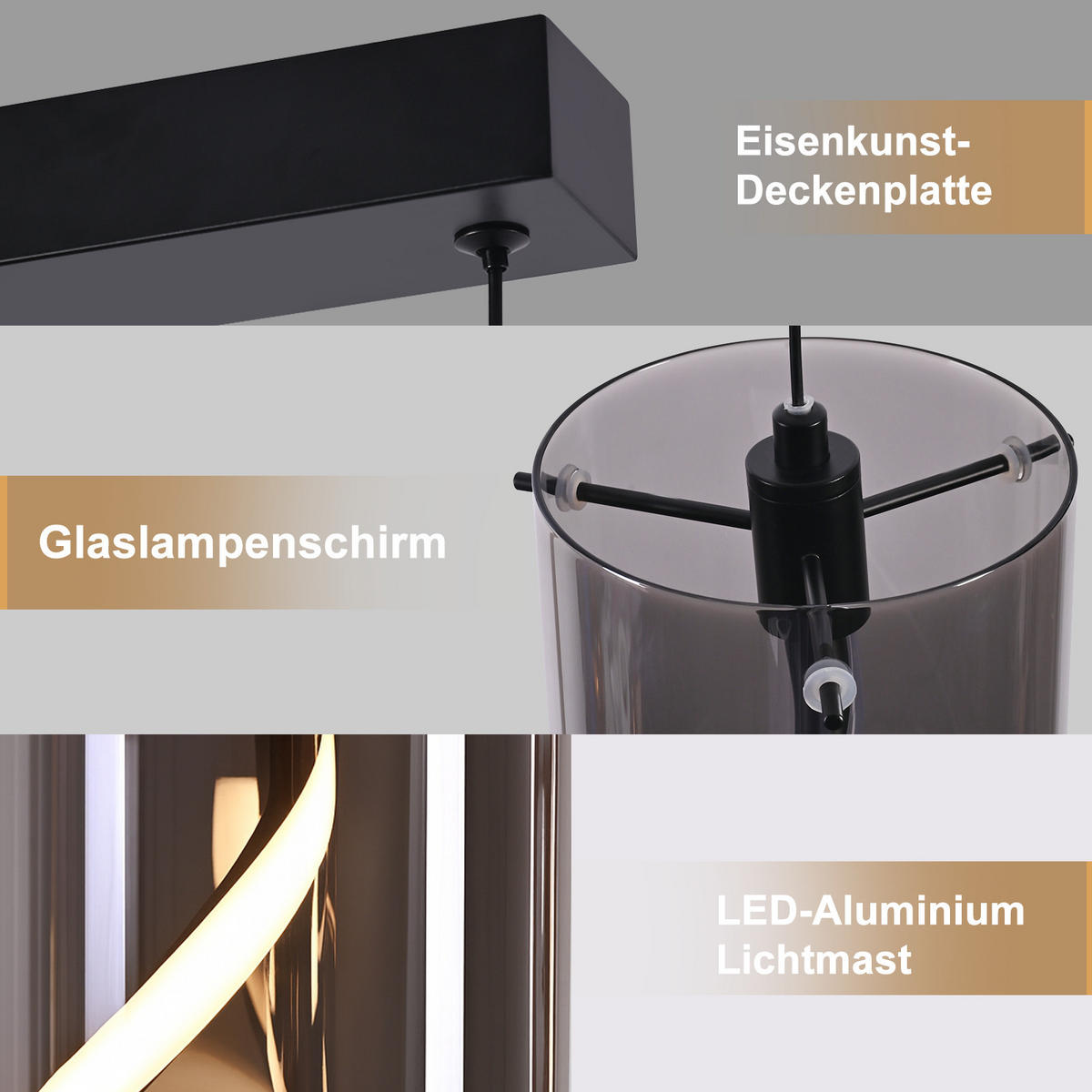 LED PENDELLEUCHTE Beatrice 48/12/150 cm - Schwarz, Glas (48/12/150cm) - ZMH