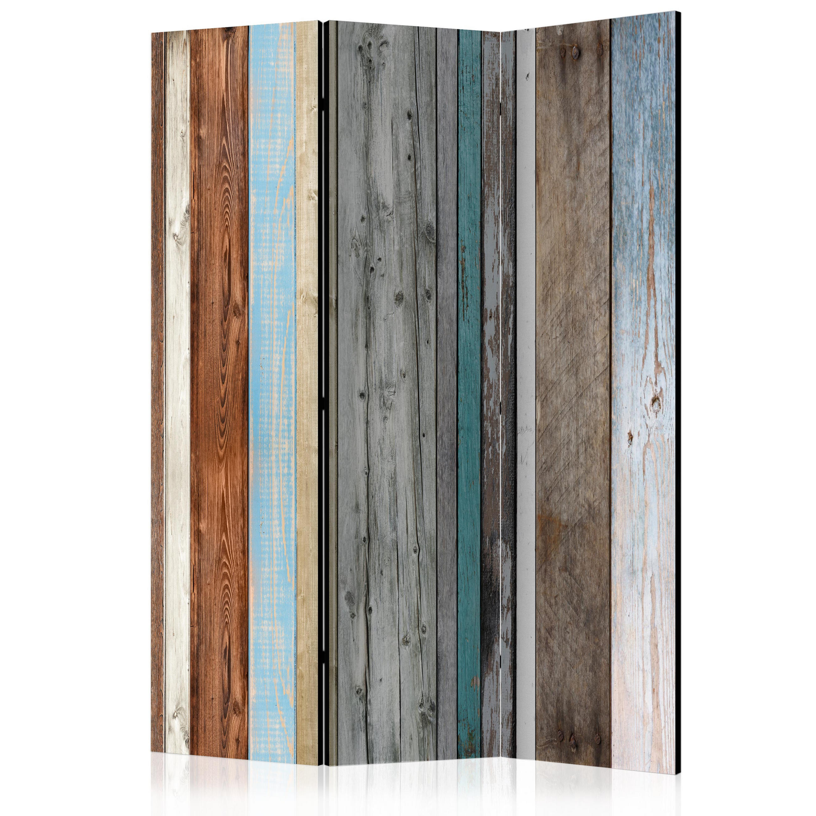 PARAVENT Beidseitig Bedruckter 3-tlg 135x172 cm bunte Holzbretter - Multicolor, Holz/Textil (135/172/3cm) - Muralo