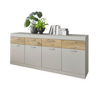 EX! SIDEBOARD grau matt, Zinneiche 200 cm, Kommode mit Soft-Close-Funktion - Eichefarben/Silberfarben, Holzwerkstoff/Metall (200/85/42cm) - Furn.Design