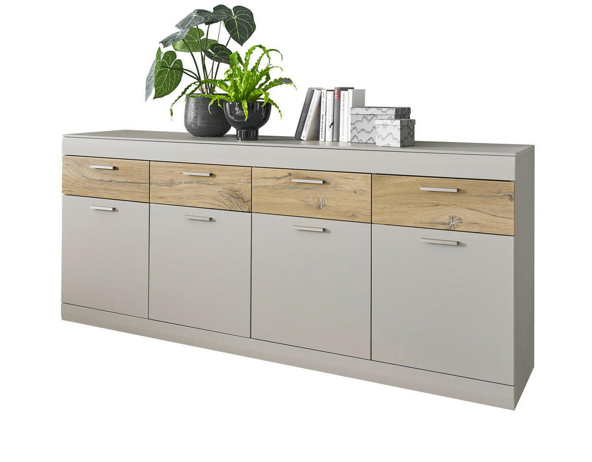 EX! SIDEBOARD grau matt, Zinneiche 200 cm, Kommode mit Soft-Close-Funktion - Eichefarben/Silberfarben, Holzwerkstoff/Metall (200/85/42cm) - Furn.Design